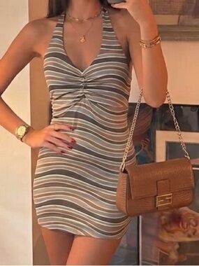 Halter printed bodycon mini dress